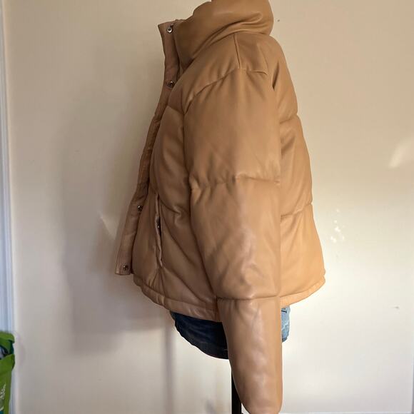 Abercrombie | The A&F Mini Puffer Jacket Tan Faux Leather Winter Coat | Size XL - Picture 3 of 7